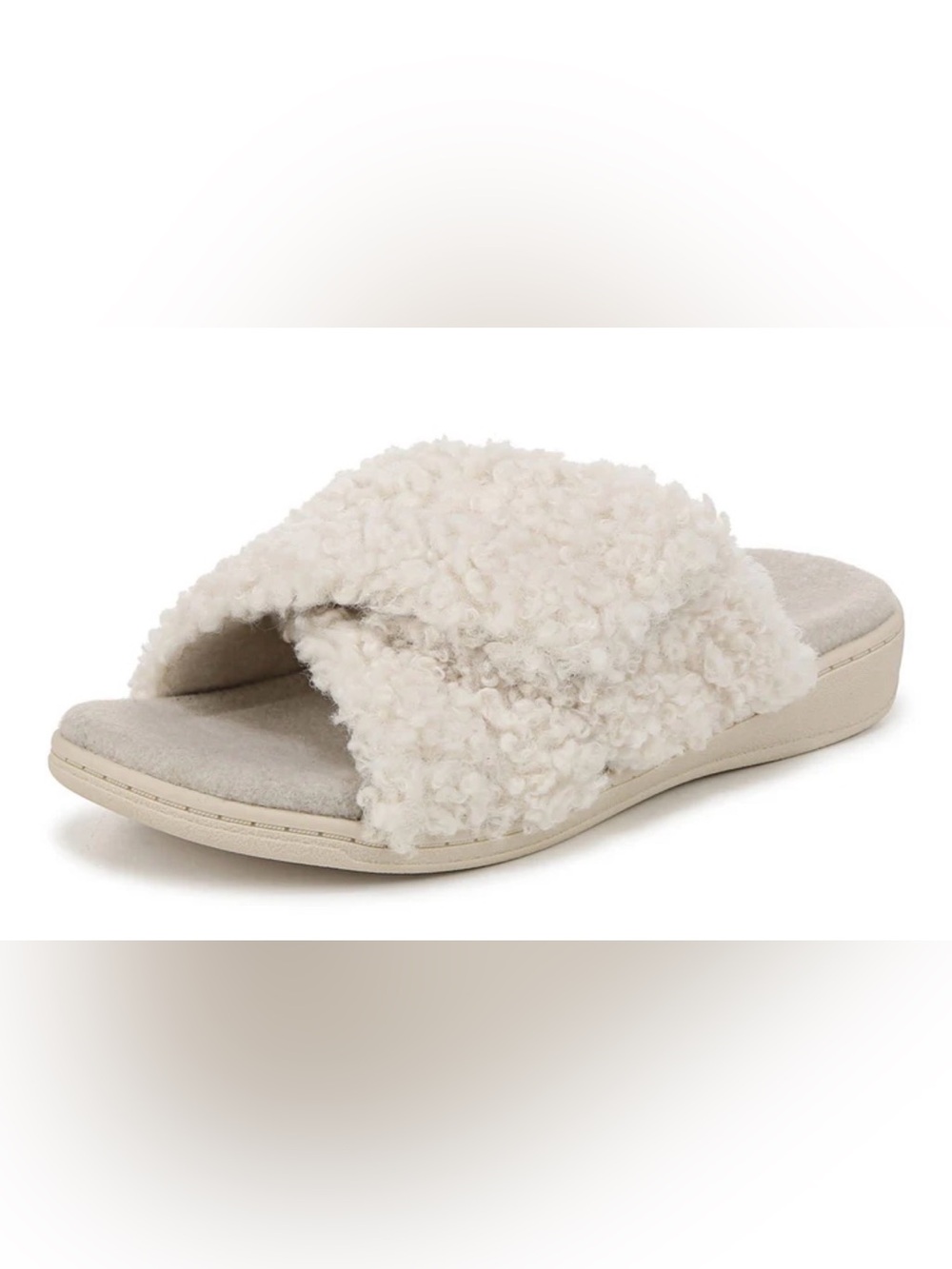 Vionic Relax II cream Sherpa crossing strap slippers/sandals. Size 10. New.